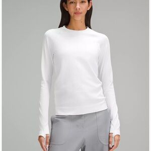 Lululemon White Ribbed Long Sleeve Top